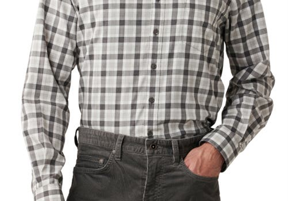 Camisa de flanela de algodão com botões Rodd &amp; Gunn Boltons Trim Fit Check em cinza, tamanho grande
