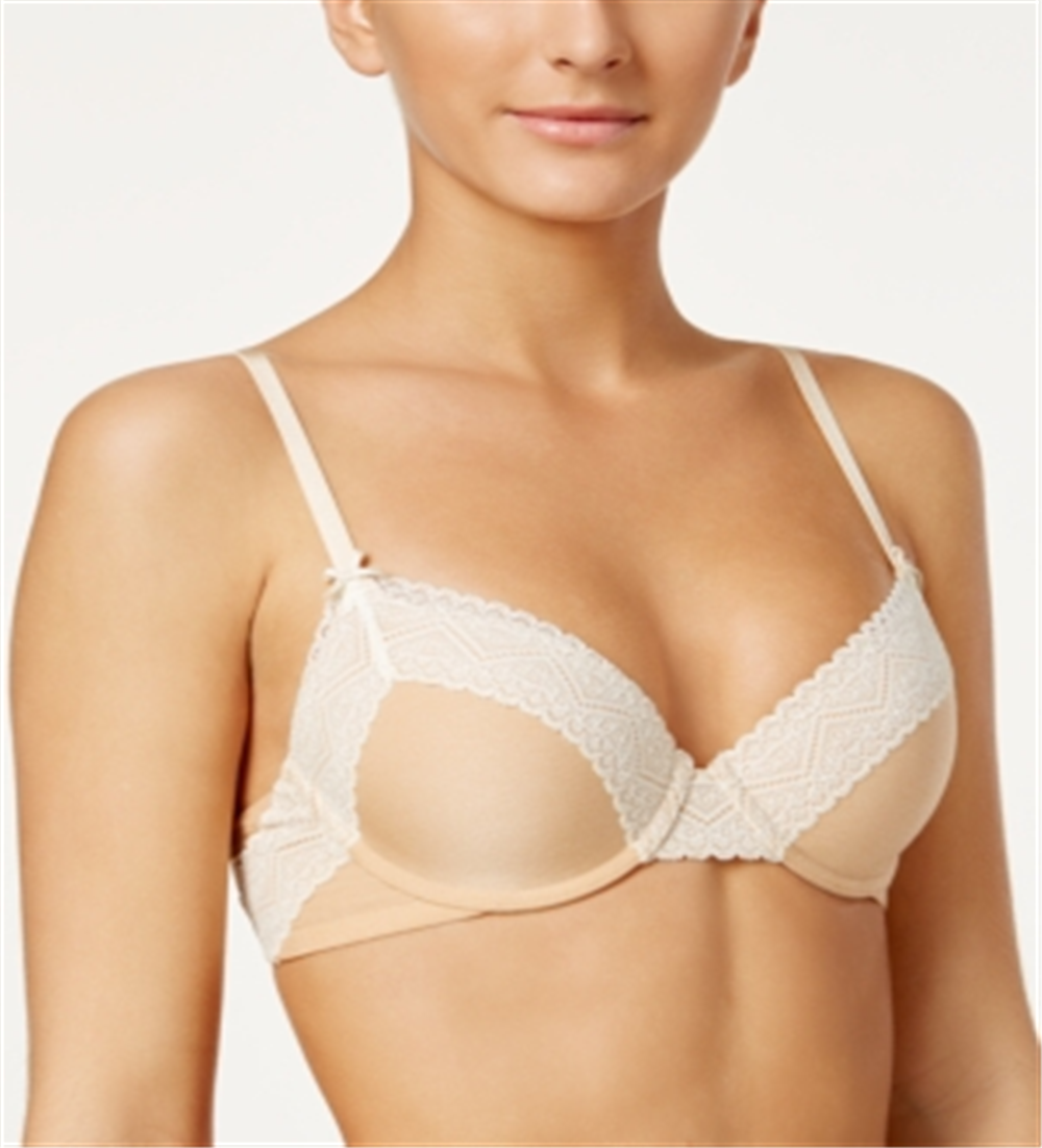 Sutiã camiseta Heidi by Heidi Klum feminino liso mesclado com renda bege tamanho 38D