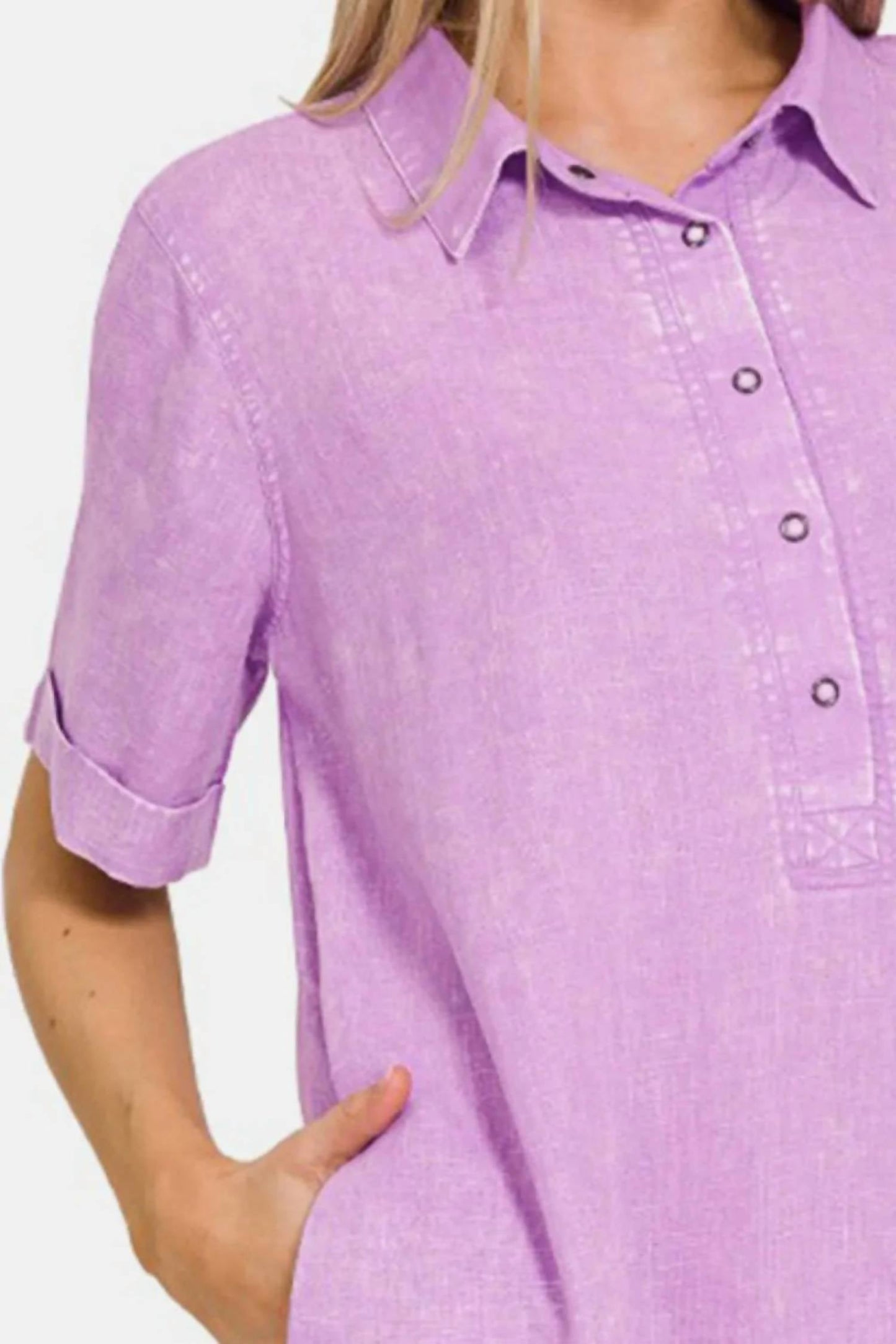 Trendsi - Zenana Washed Linen Raw Hem Dress with Pockets