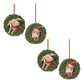 Playful Cat and Dog in Pine Wreath Ornament (Set of 4)