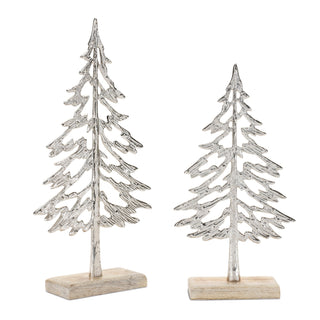 Metal Tree with Wood Base (Set - 2)