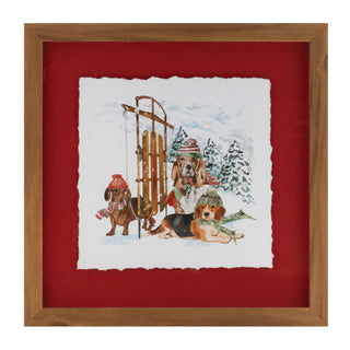 Framed Dog Sled and Ski Print Under Glass (Set of 2)