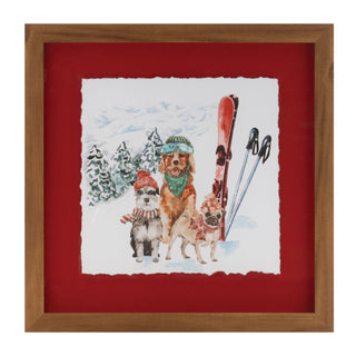 Framed Dog Sled and Ski Print Under Glass (Set of 2)
