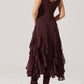 Astr - Philomene V-neck Ruffle Trim Dress
