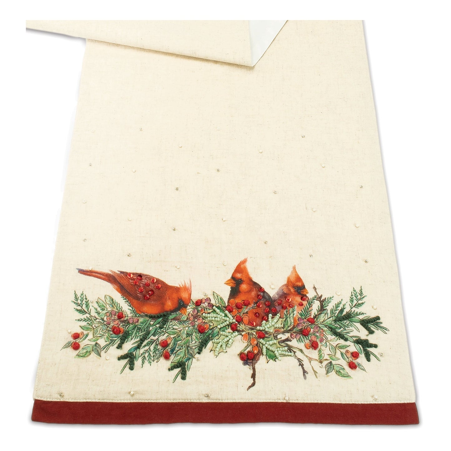Beaded Cardinal Bird Table Runner 72"L