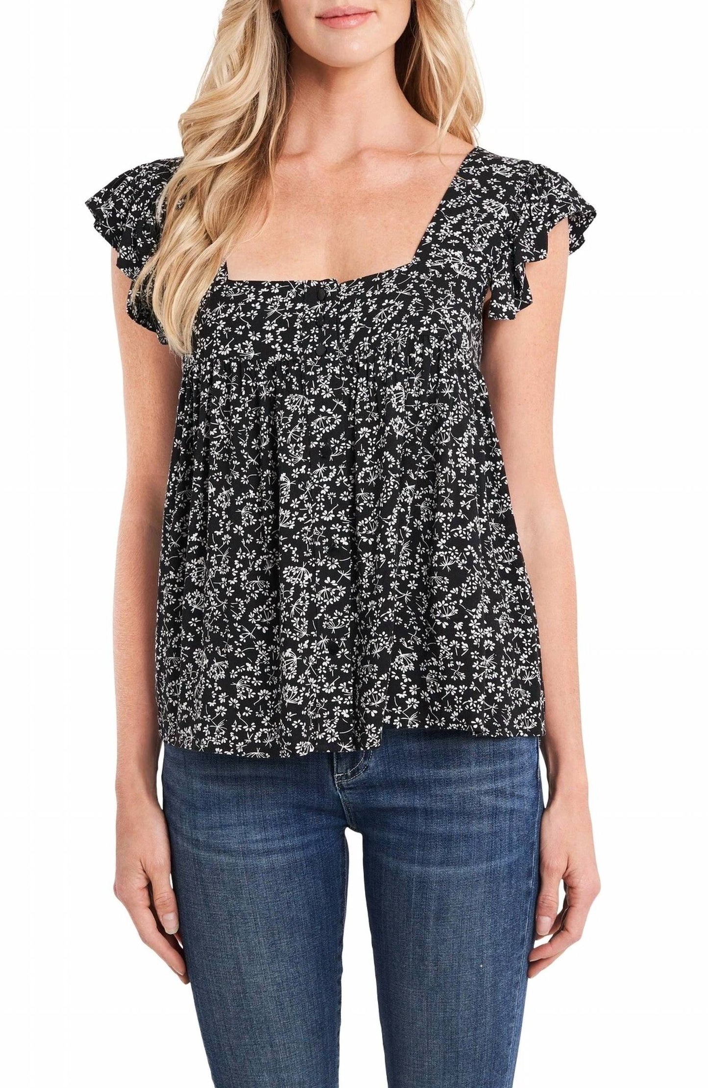 Cece - Floral Ruffle Sleeveless Top