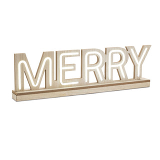 LED Joy and Merry Tabletop Sign (Set of 2, beige)