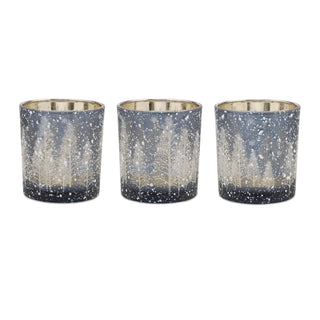 Navy Pine Tree Glass Votive Holder (Set of 3)