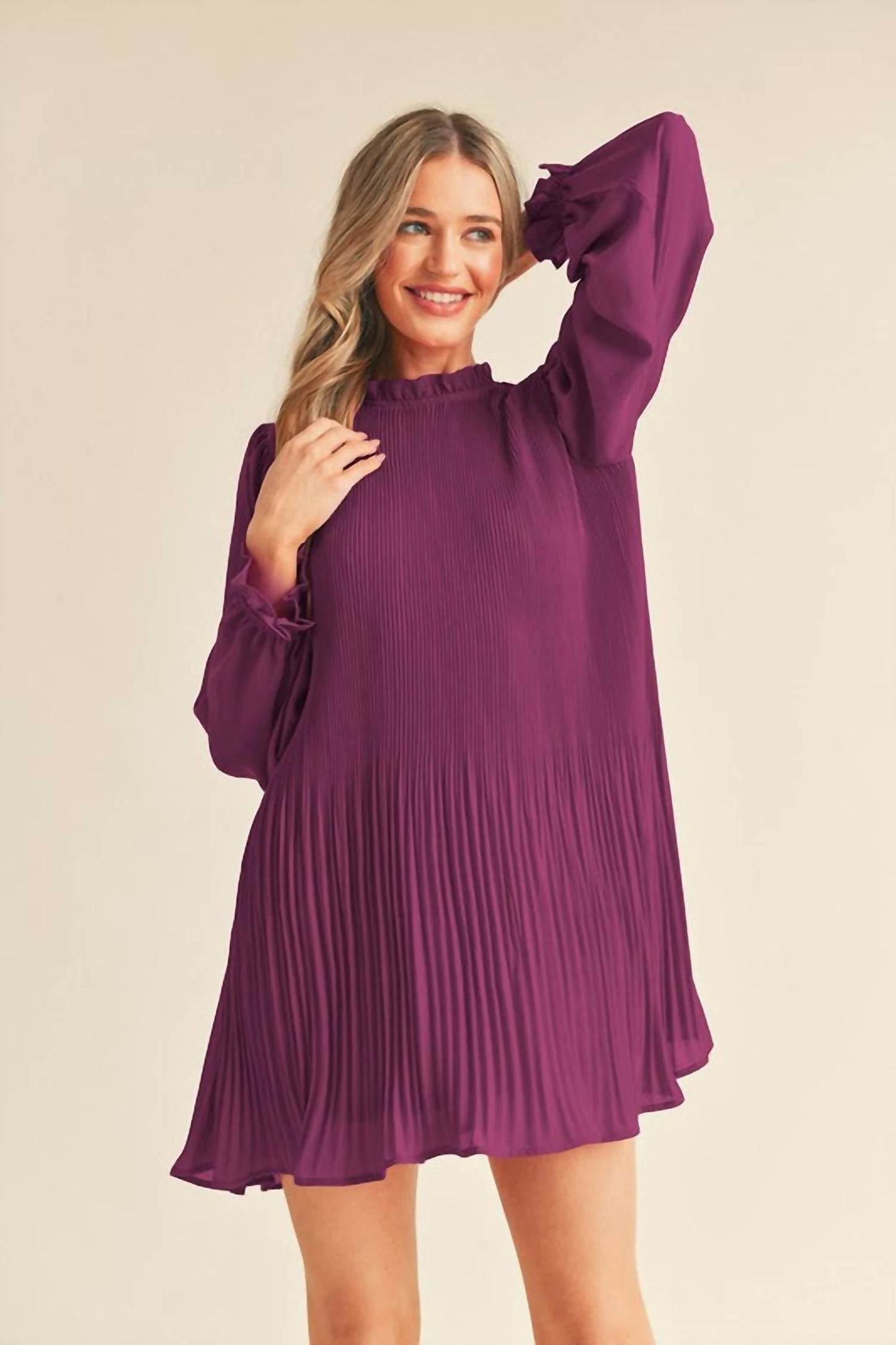 &Merci - Pleated High Neck Mini Dress