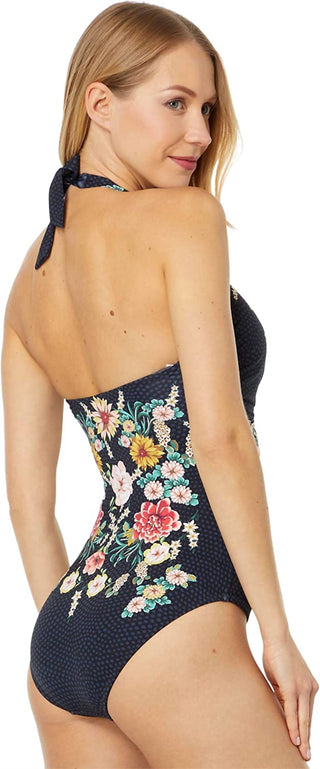 Johnny Was - Maiô feminino com decote em V e abertura para fechadura