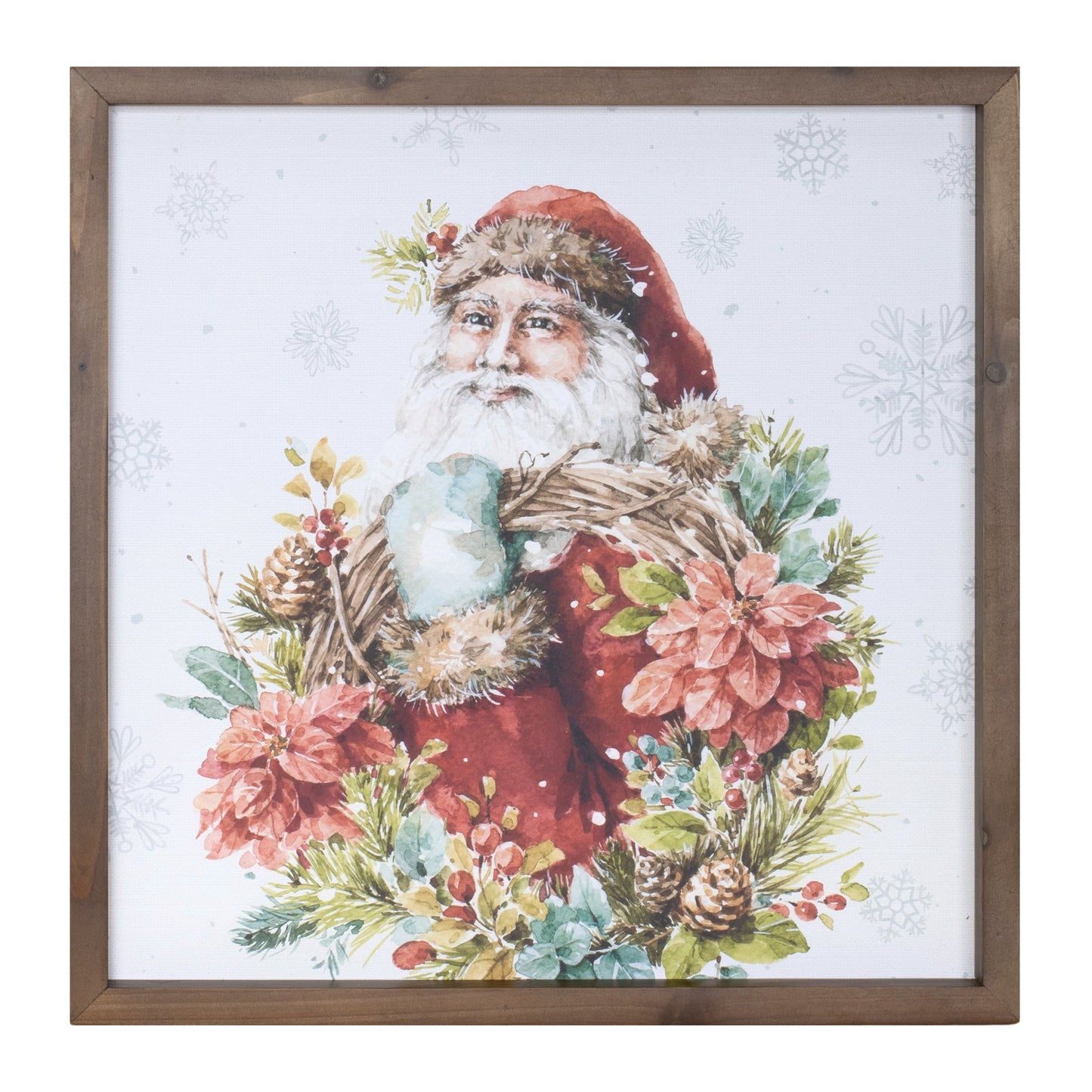Framed Winter Florals and Santa Print 16"SQ