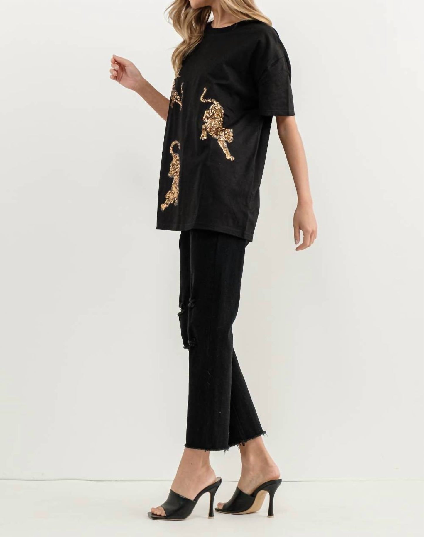 Blue B - Embellished Sequin Tiger T-Shirt