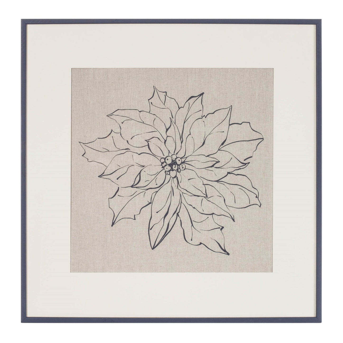 Framed Poinsettia Print Under Glass 20"SQ
