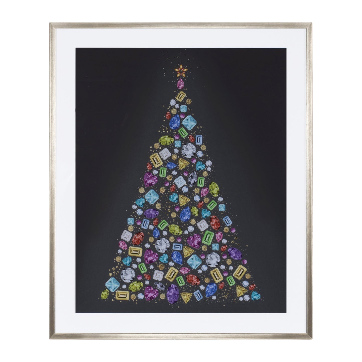 Holiday Jewel Tree Print Under Glass 23.5"H