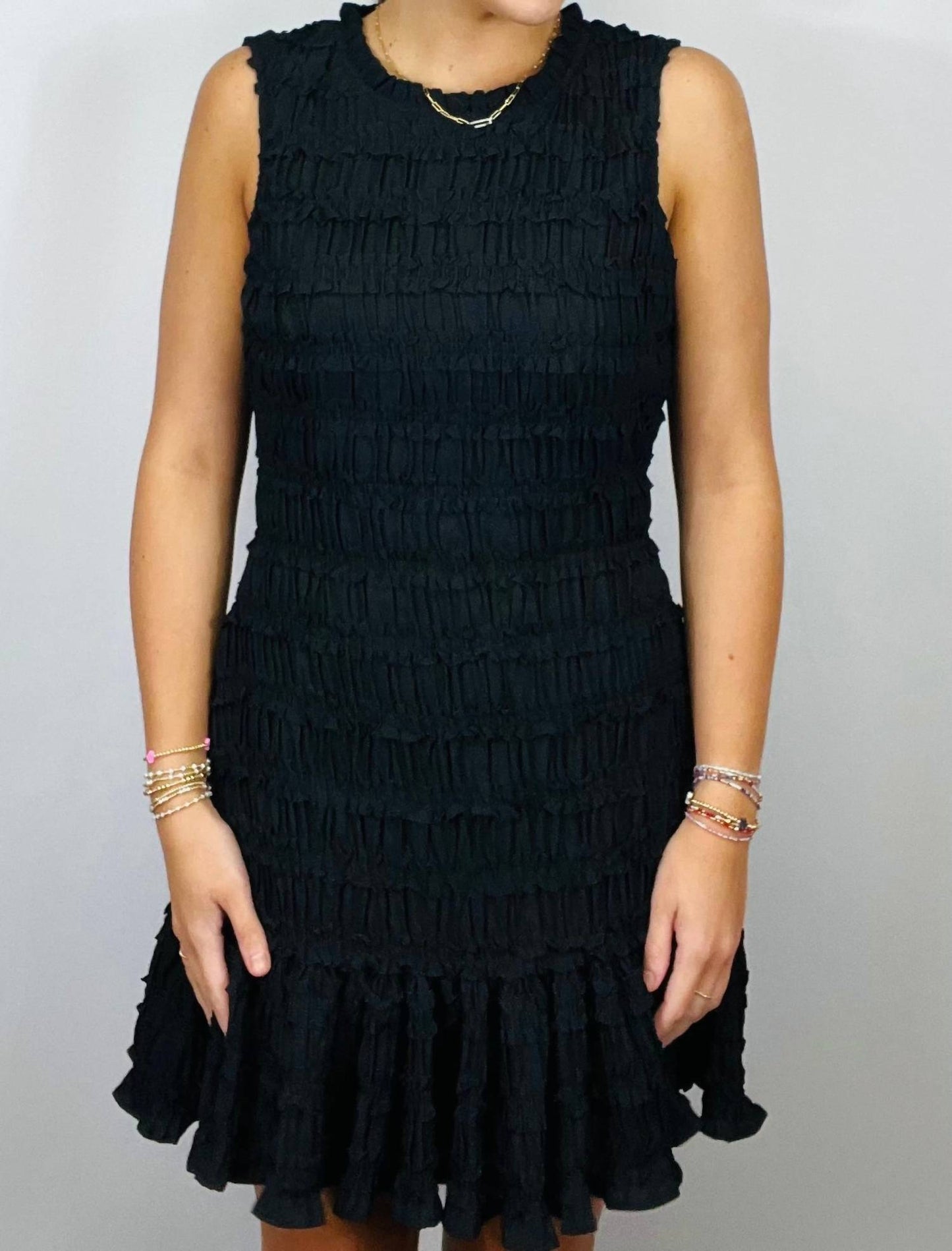 Miou Muse - Ruched Ruffle Tiered Mini Dress