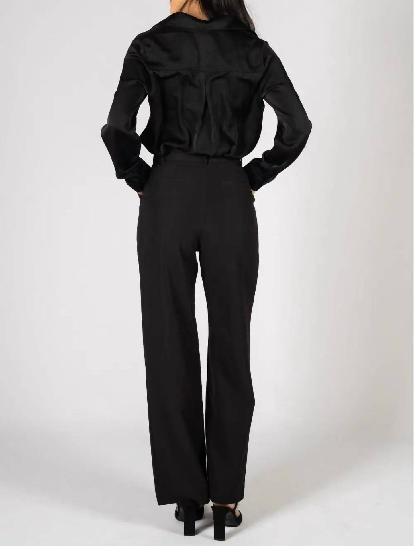 P.Cill - Satin Button Down Blouse With Side Slit