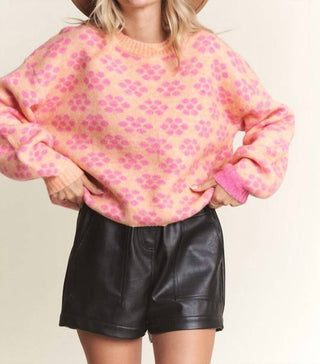 Adora - Floral Cutesy Cozy Knit Pullover Sweater