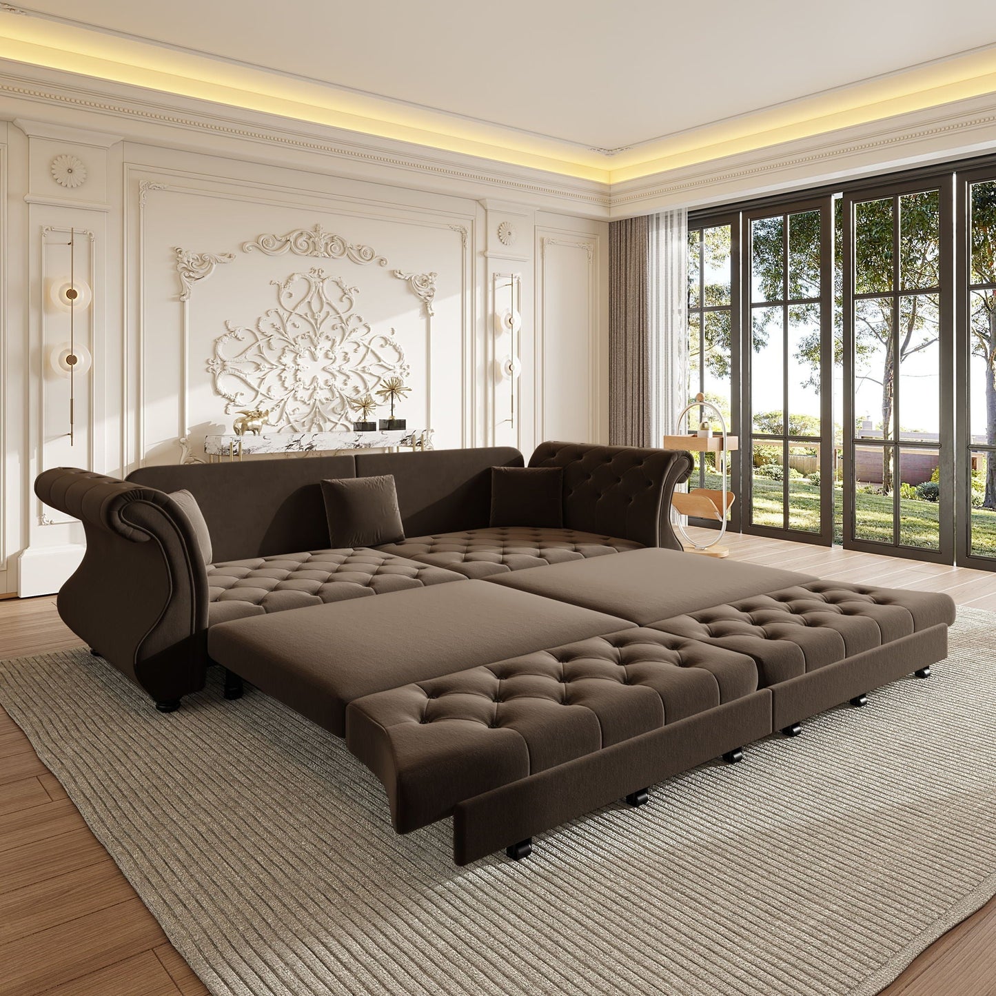 Oversized Chesterfield Pull Out Sofa Bed with Flower Tufting