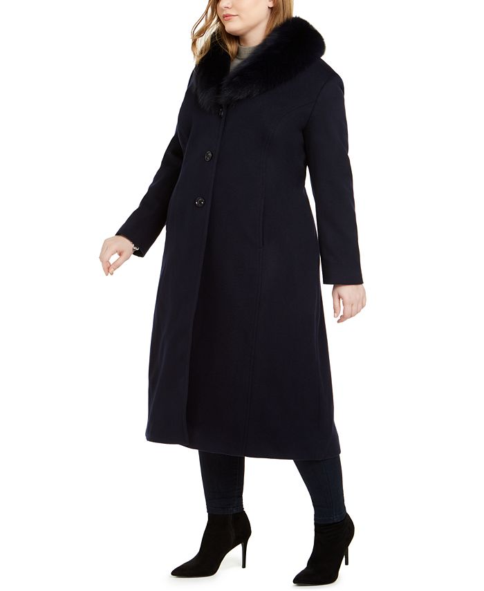 Forecaster Feminino Fox Faux Collar Maxi Coat Preto Tamanho 16W