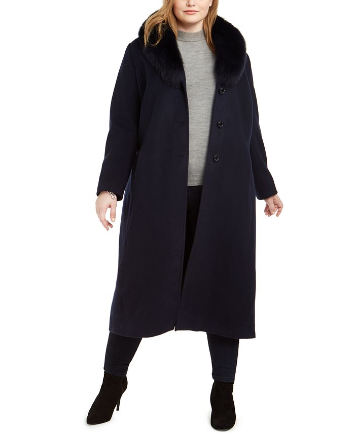 Forecaster Feminino Fox Faux Collar Maxi Coat Preto Tamanho 16W