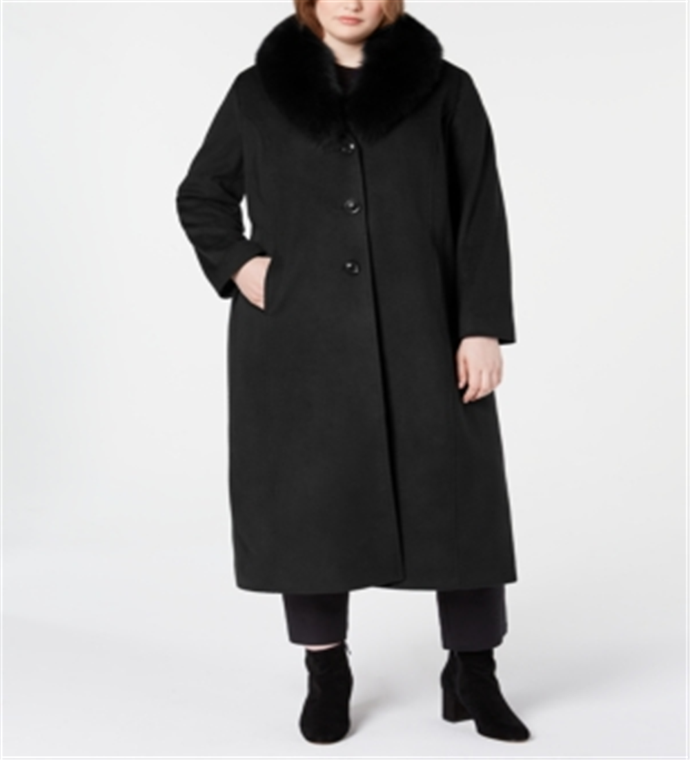 Forecaster Feminino Fox Faux Collar Maxi Coat Preto Tamanho 16W