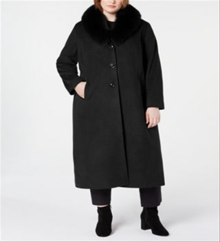 Forecaster Feminino Fox Faux Collar Maxi Coat Preto Tamanho 16W