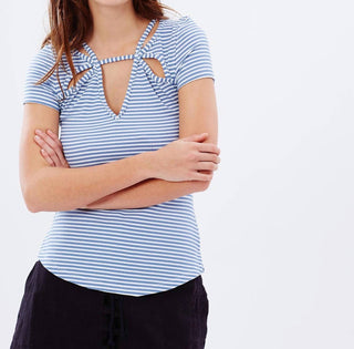 Free People - Camiseta de manga curta com recorte listrado