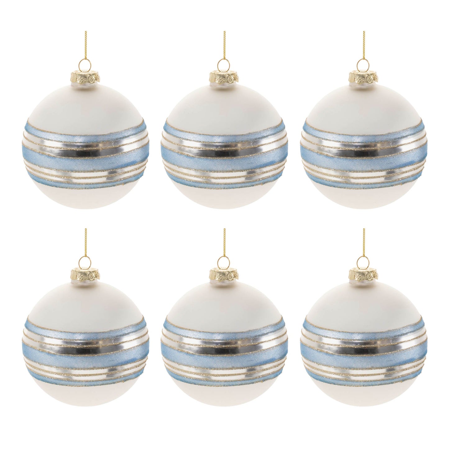Striped Glass Ball Ornament (Set - 6)