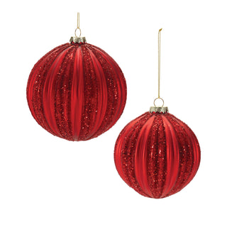 Ribbed Red Glass Ball Ornaments – Set of 4
