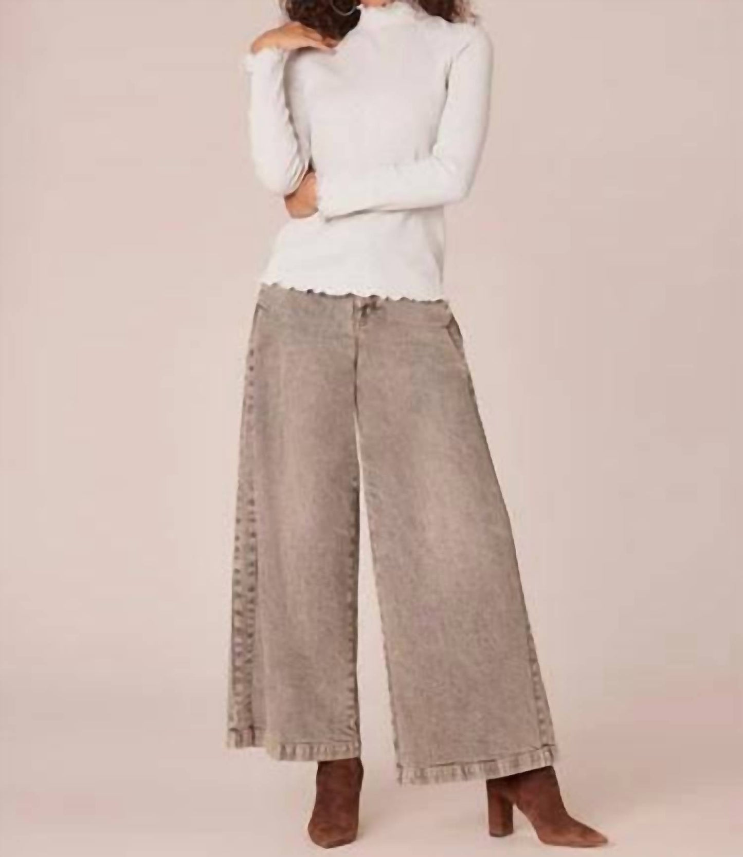 Democracy - Mock Neck Raglan Sleeve Knit Top With Lettuce Edge