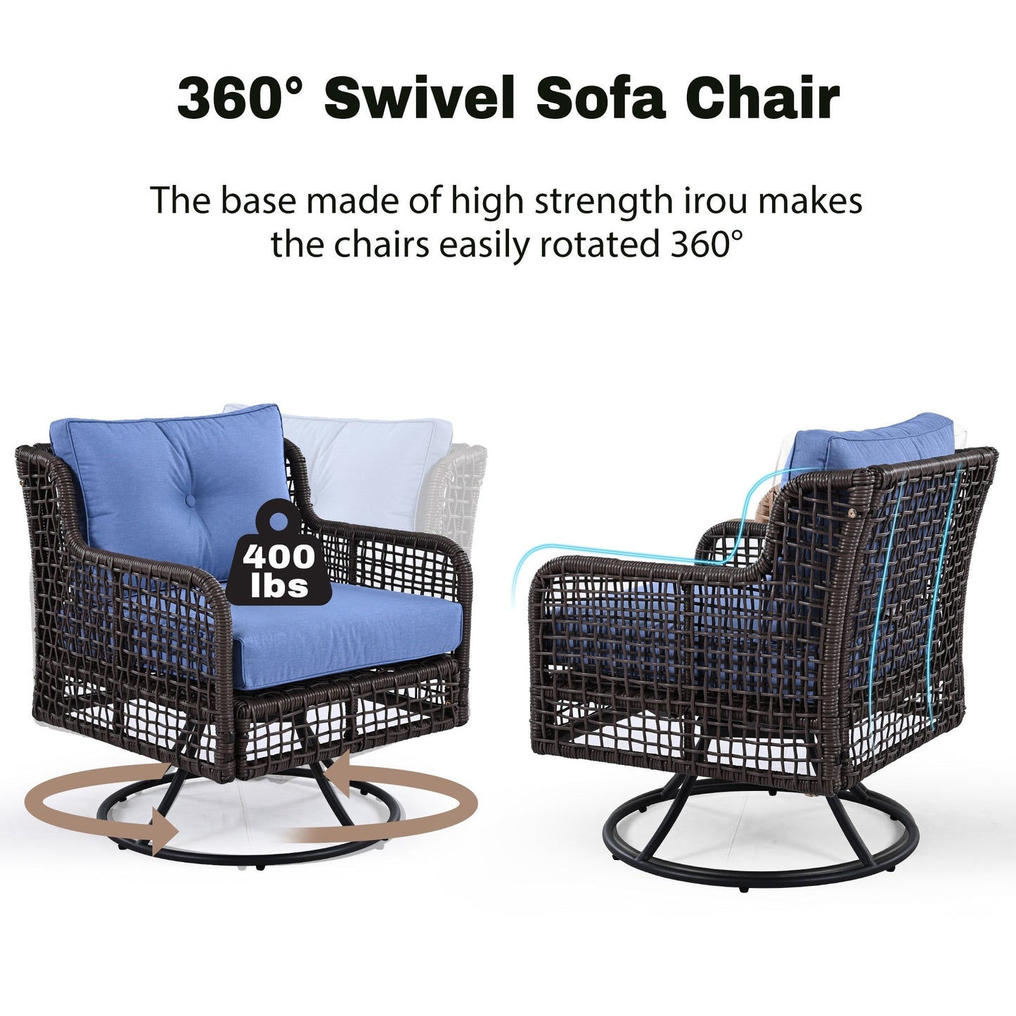 GO 4 Pieces Patio Furniture Set with Swivel Chairs Outdoor Wicker Sofas