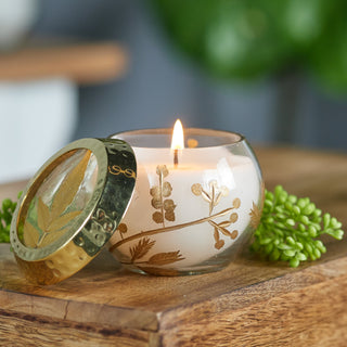 Frosted Juniper Scented Soy Candle with Pressed Leaf Lid (Set of 3)