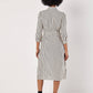 Apricot - Vertical Stripe Gathered Sleeve Midi Dress