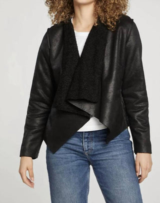 Chaser - FAUX SUEDE SHEARLING REVERSIBLE WATERFALL NECK JACKET