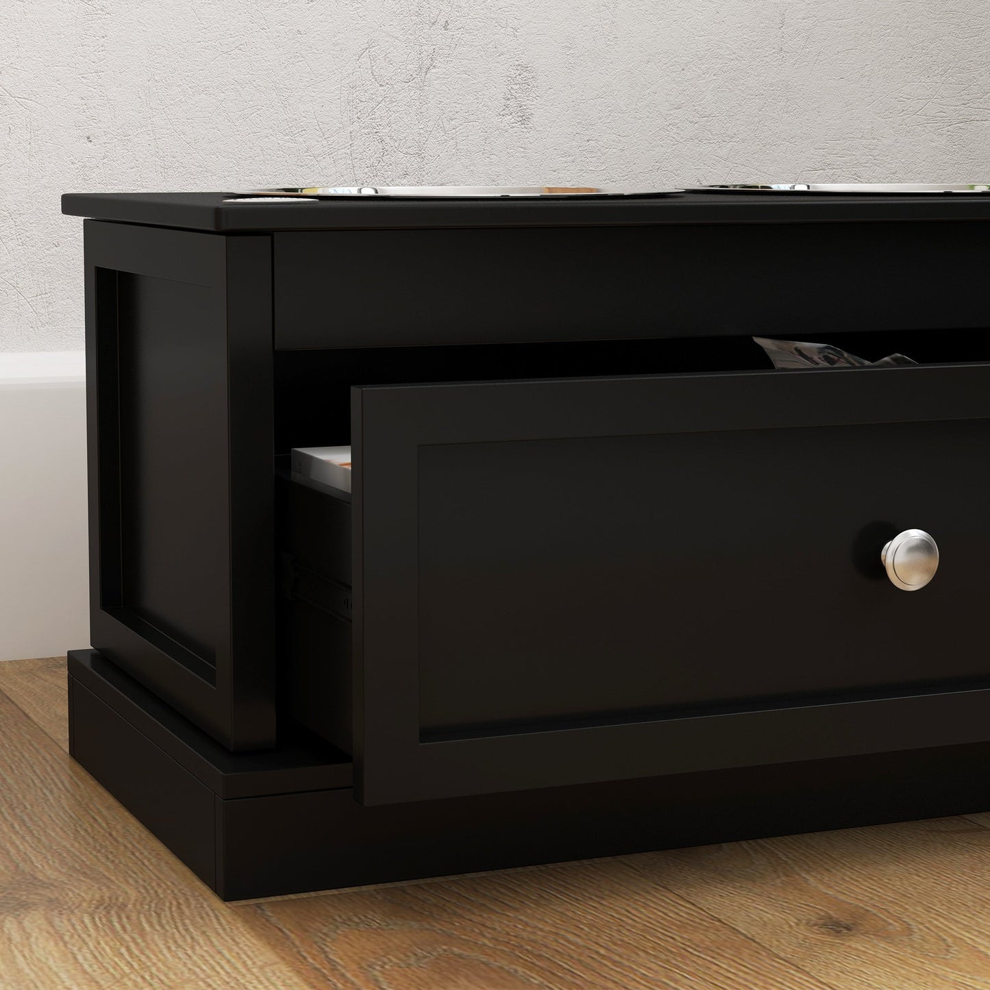 PawHut Large Elevated Dog Bowls with Storage Drawer