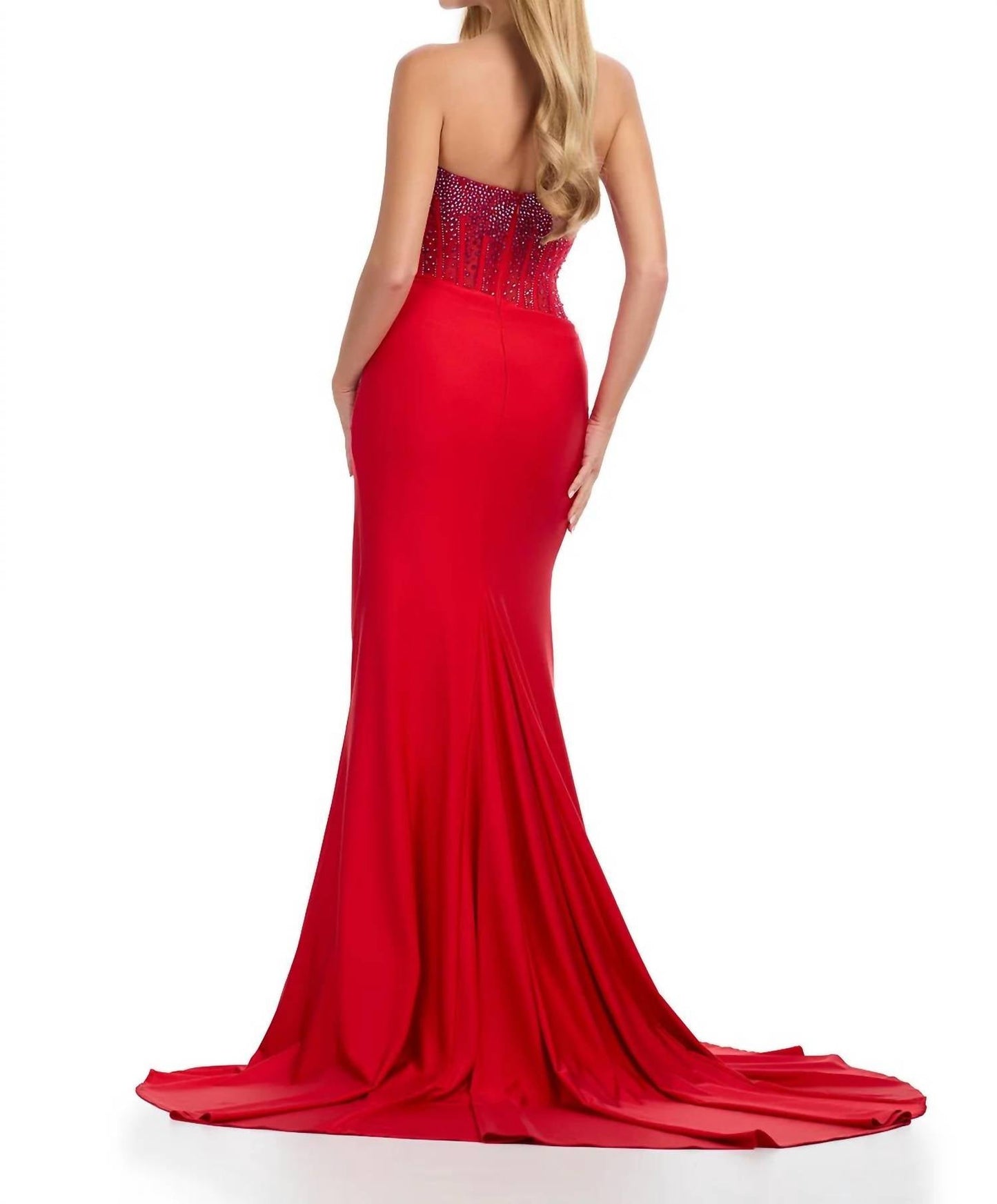 Ashleylauren - Stones Encrusted Strapless Gown