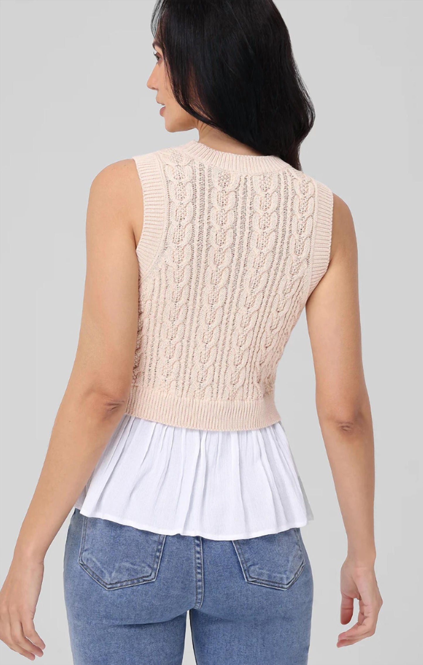 525 America - Mixed Media Cable Knit Tank Top