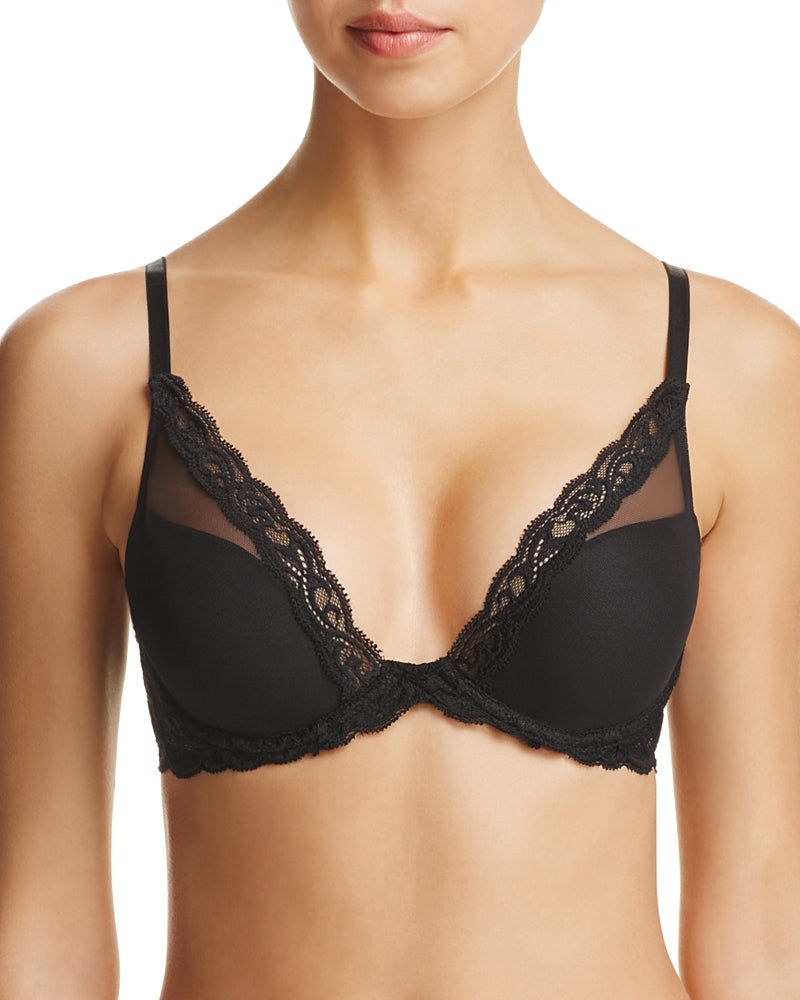 Natori Feathers Contour Plunge Lace Trim Bra