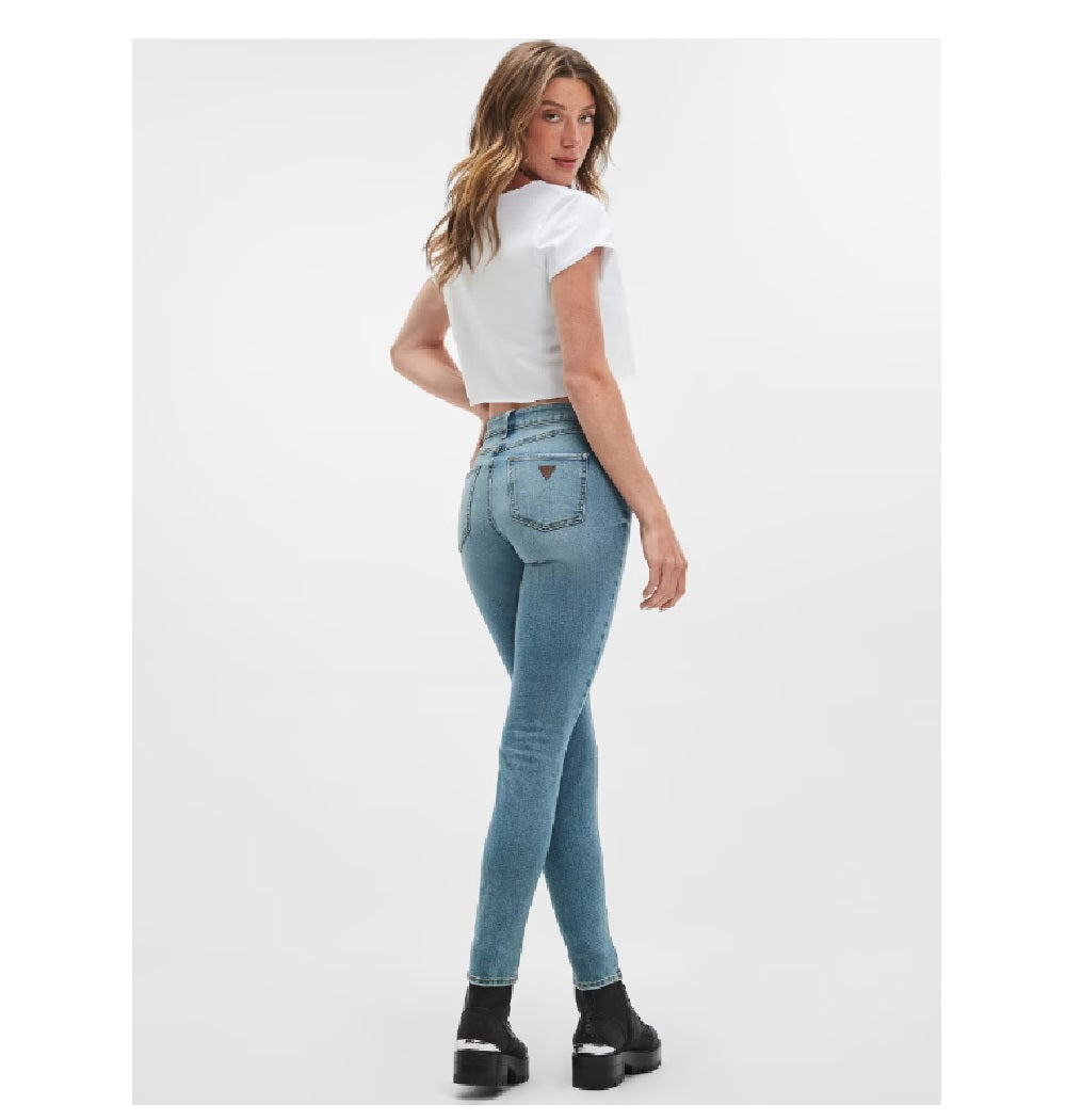 Calça jeans skinny feminina GUESS de cintura alta e comprimento até o tornozelo, azul, tamanho 26