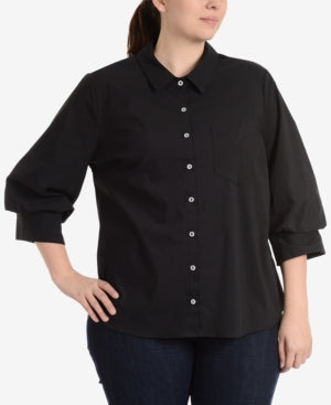 Women's Plus Black Collared Button-Down Top - Size 1X