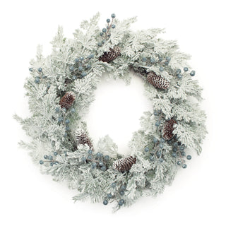 Flocked Pine Cedar Berry Wreath 24"D