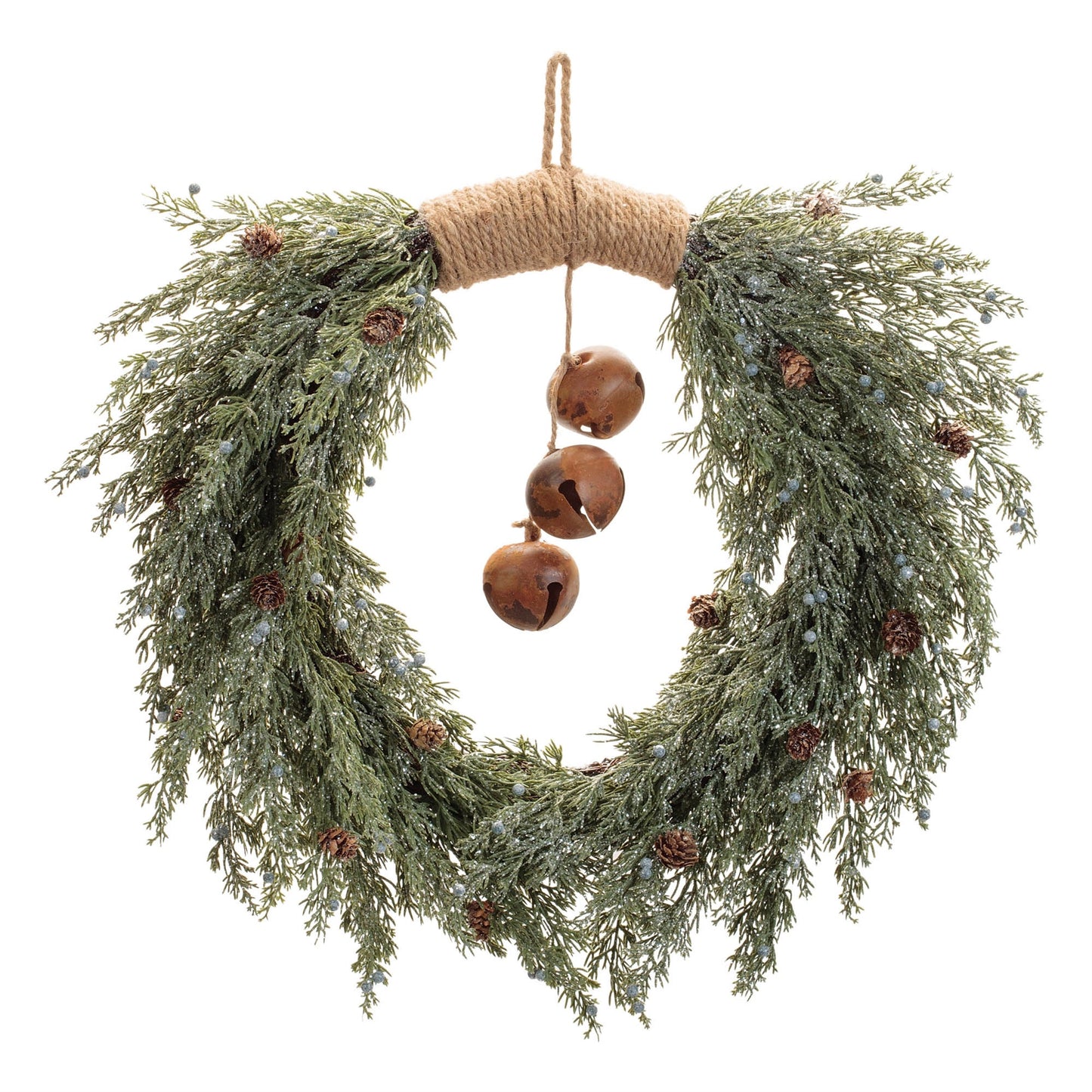 Glittered Pine with Sleigh Bell Wreath 22"D