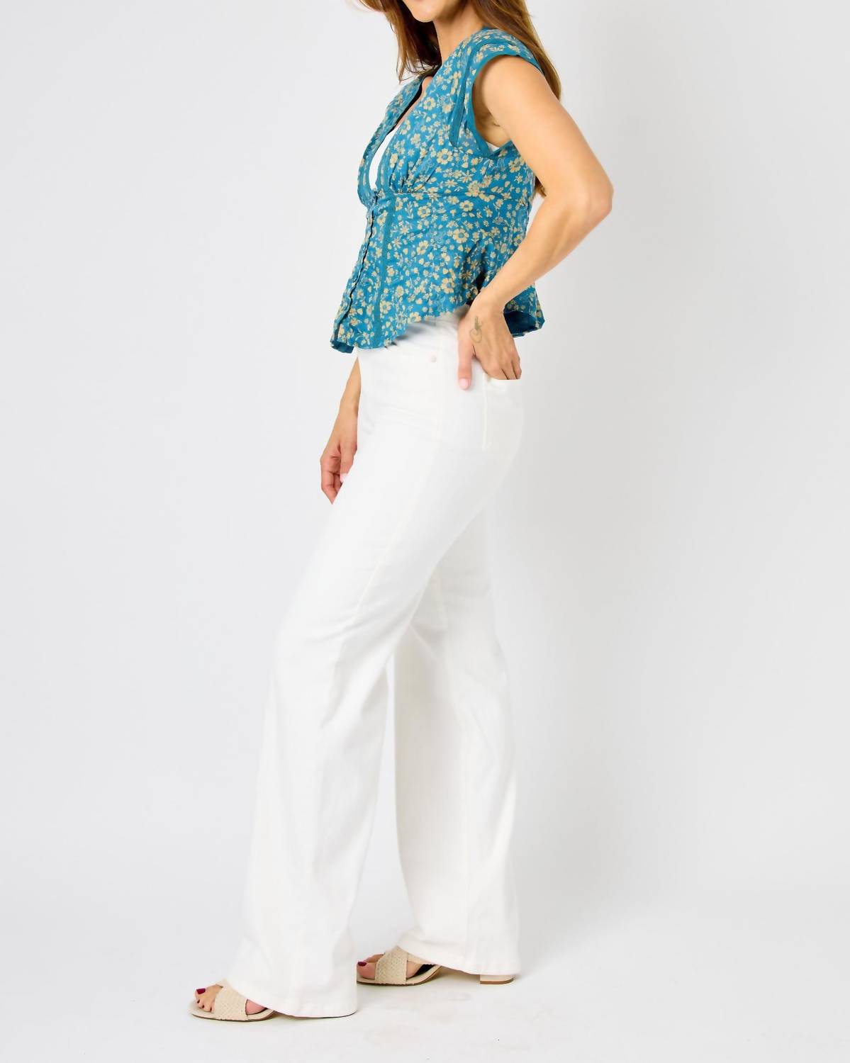 Judy Blue - High-waisted Braided Detail Wide Leg Jeans