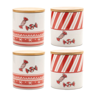 Ceramic Peppermint Candy Canister (Set of 4)