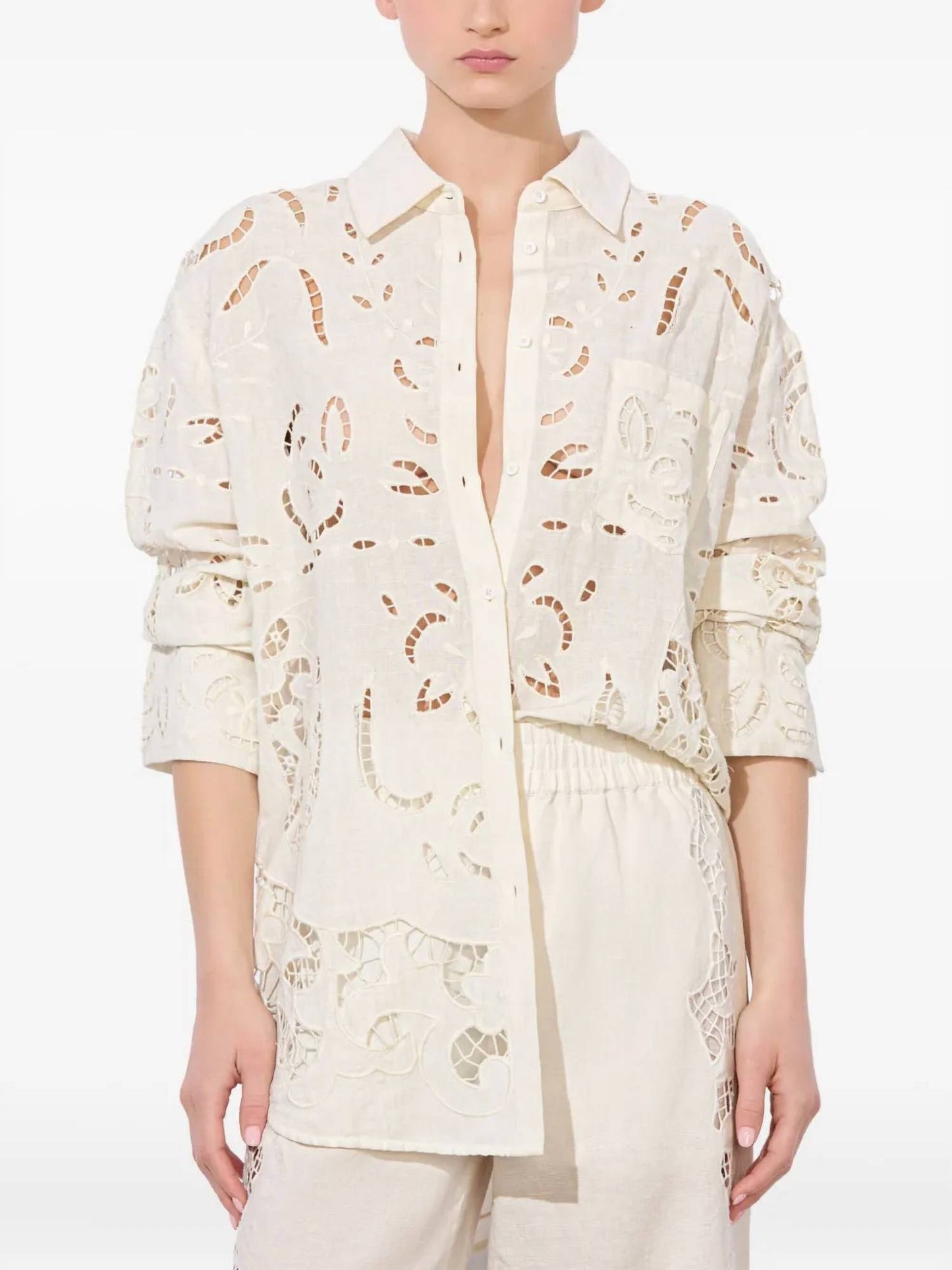 Alice + Olivia - FINLEY EYELET OVERSIZED BUTTON DOWN TOP