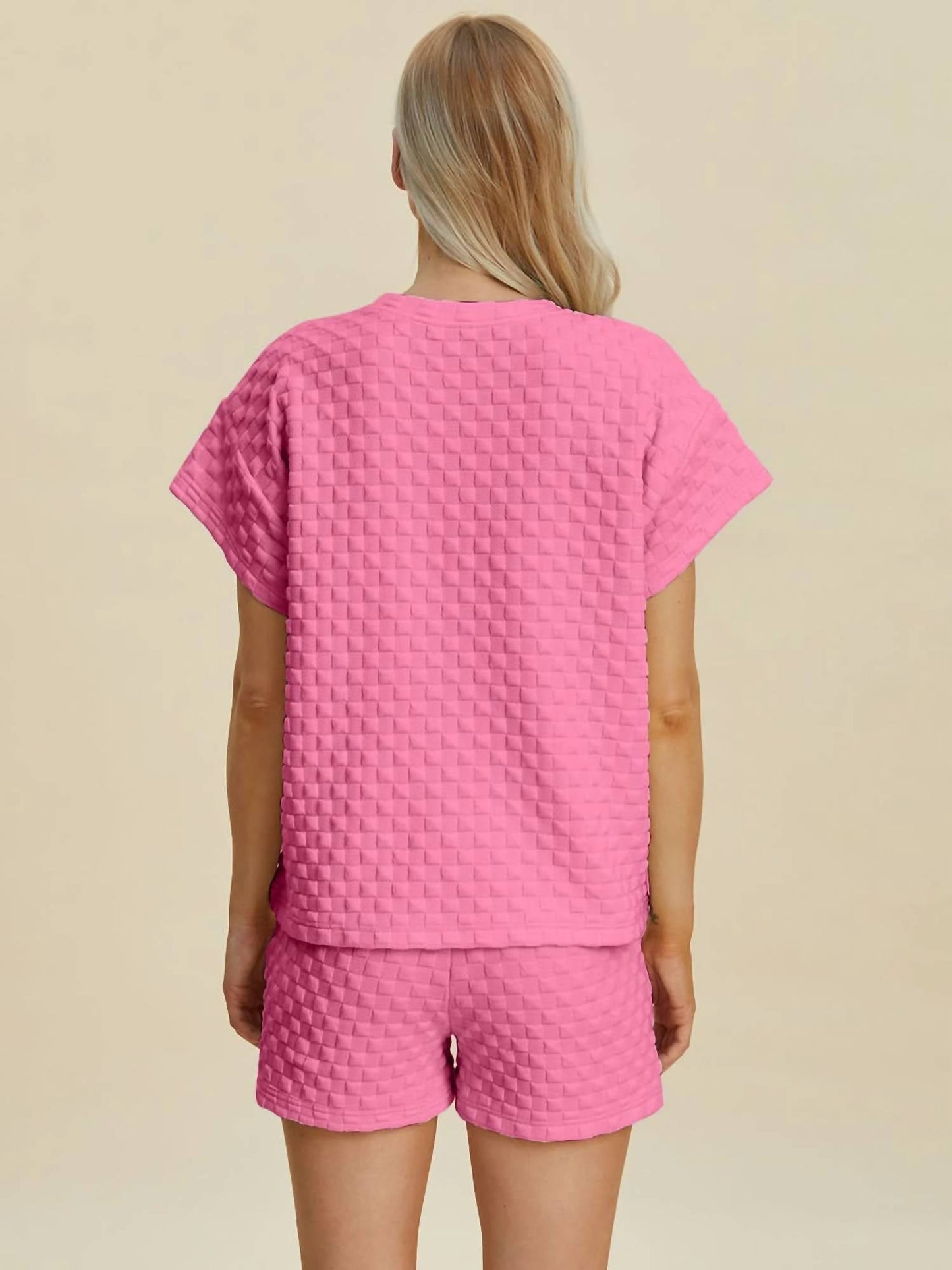 Double Take - Sleek Texture T-Shirt and Shorts Set