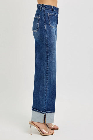 Risen - Calça jeans de cintura alta com punhos remendados