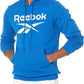 Reebok Moletom com capuz masculino com estampa de logotipo azul, tamanho GG