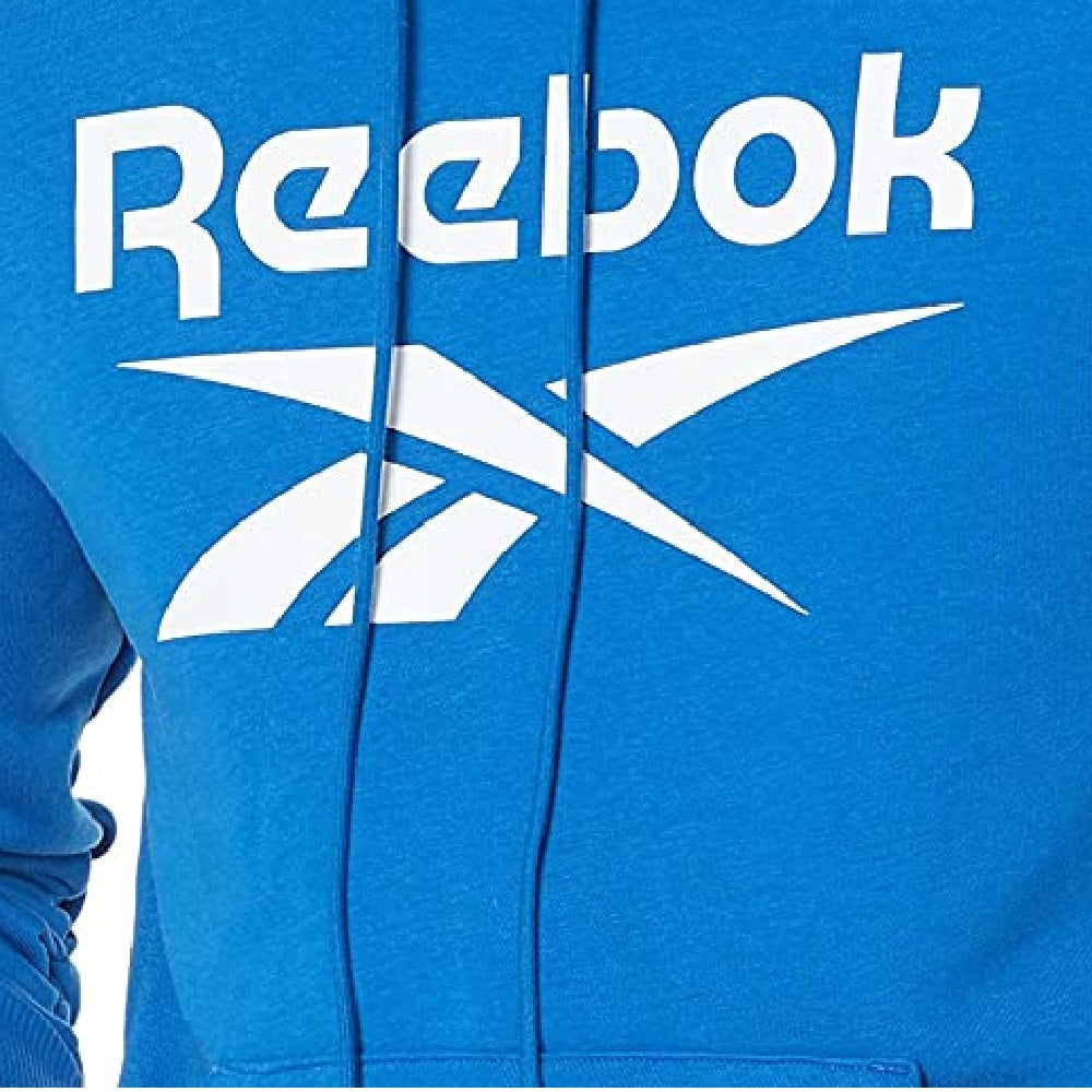 Reebok Moletom com capuz masculino com estampa de logotipo azul, tamanho GG