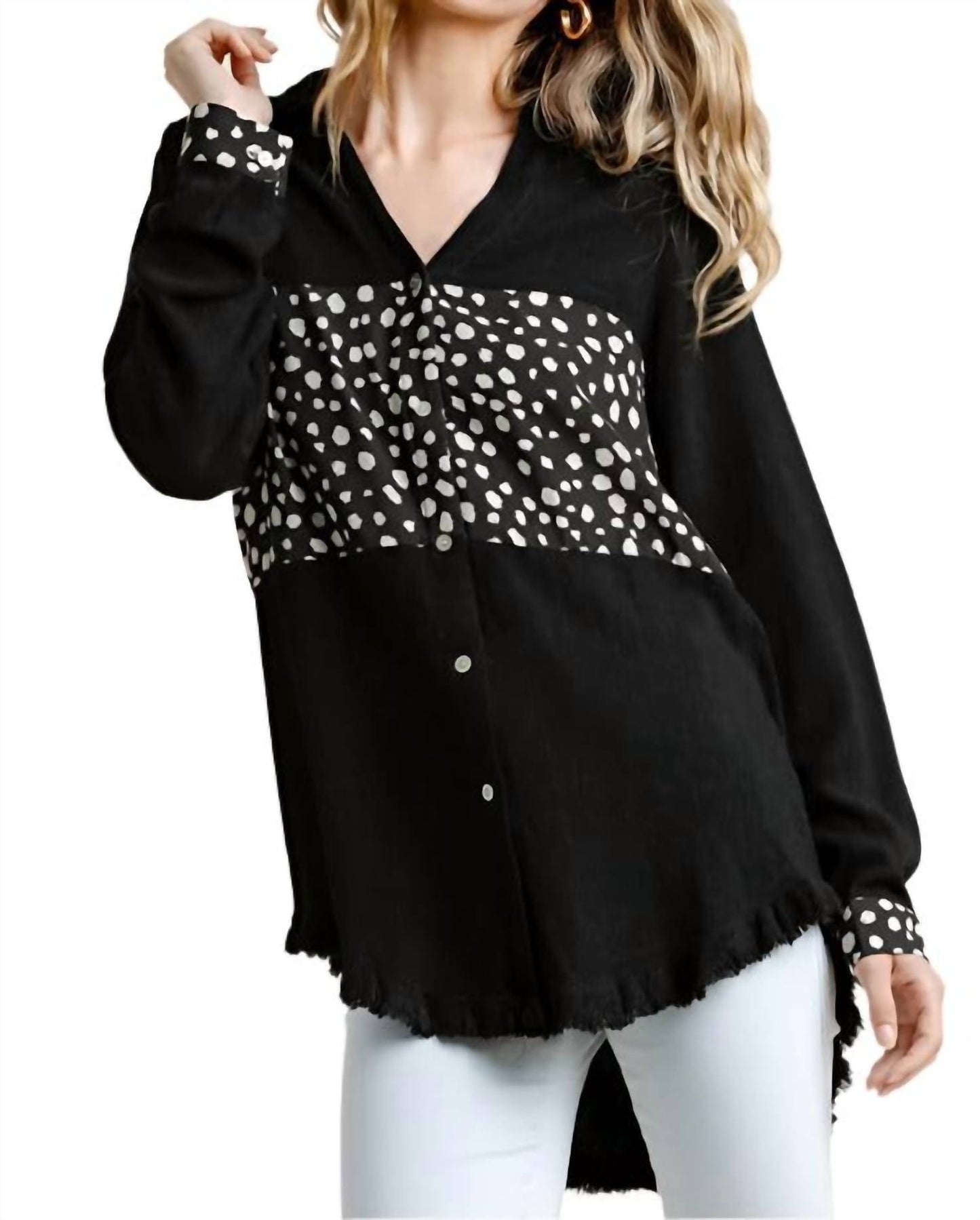 Umgee - Button Down Frayed Long Sleeve Shirt